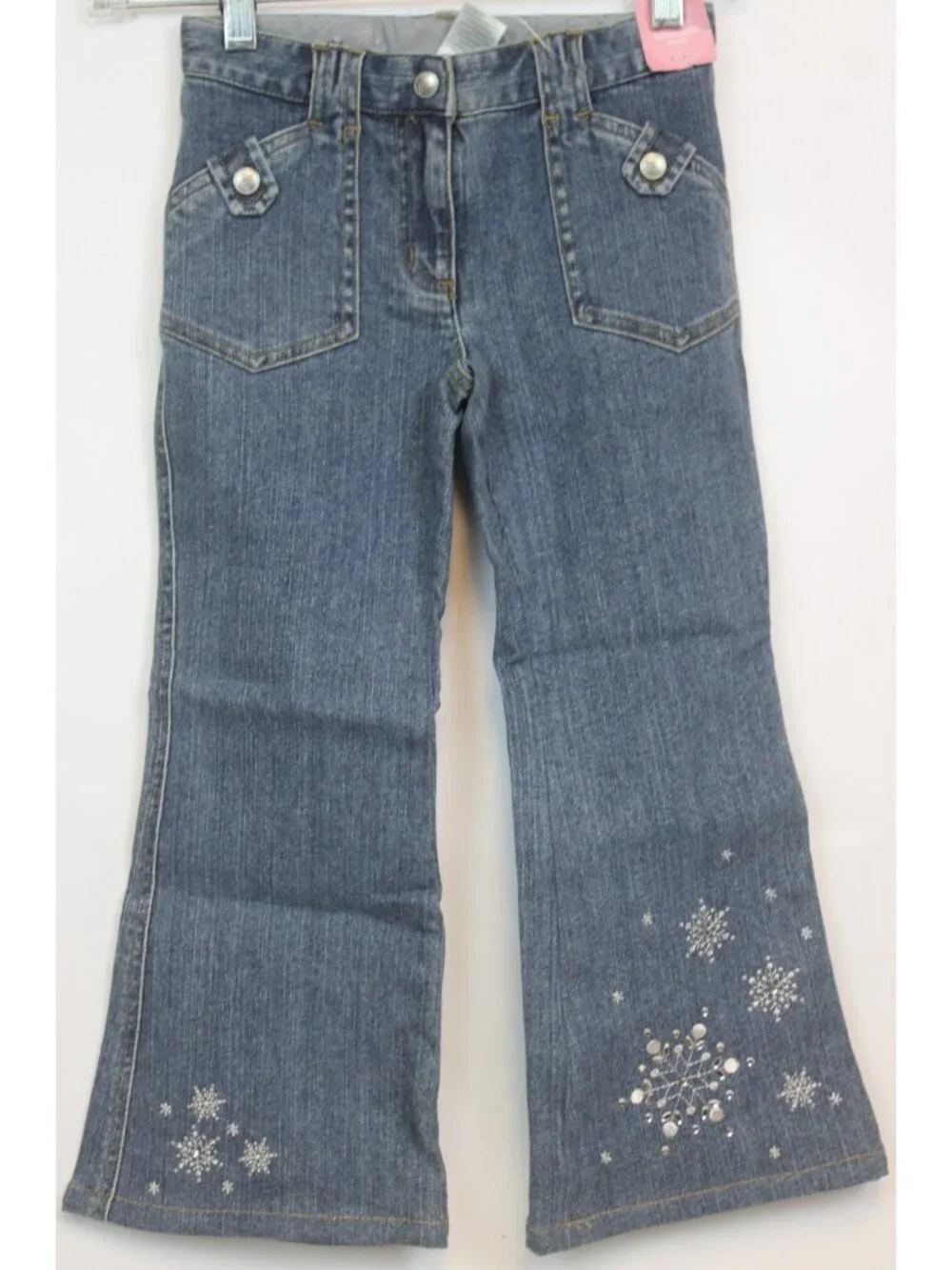 2007 Gymboree Snow Princess Denim Jeans sz 5 Silver snowflakes Embroider Rhinest